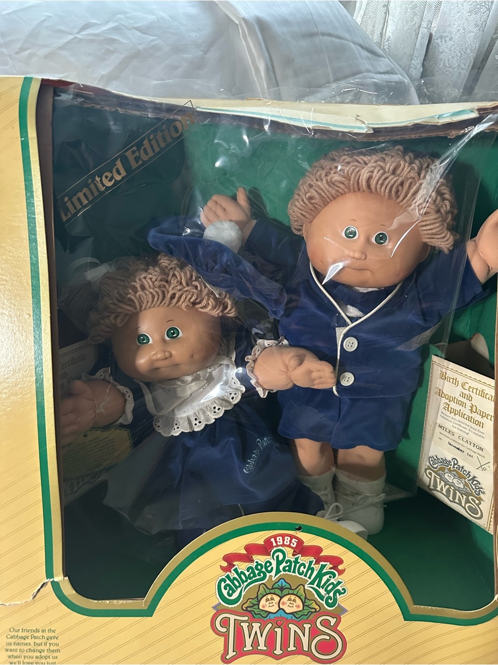 Vintage 1985 Cabbage Patch Kids Twins 16" New Boy Girl Coleco w/ Papers